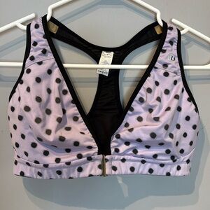 Lululemon Easy Breath Front Close Lilac and Black Polka Dot Sports Bra